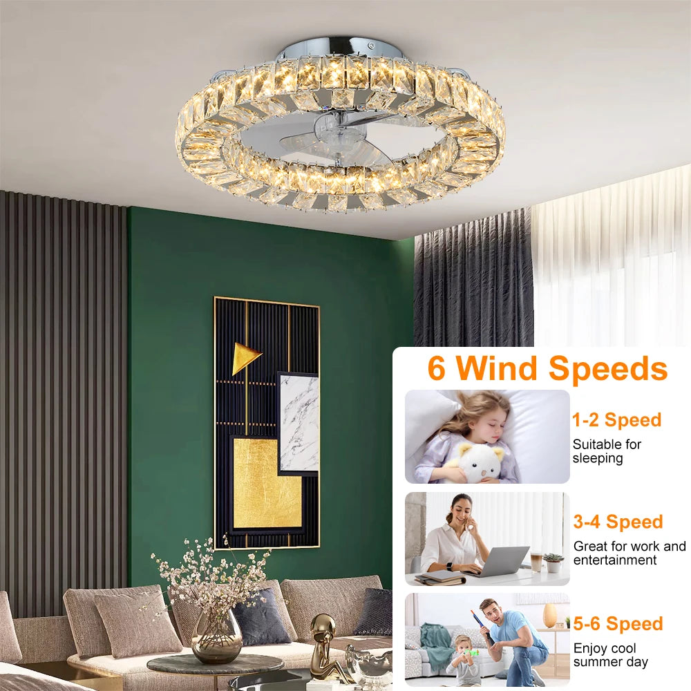 Modern Crystal Ceiling Fan Chandelier with remote