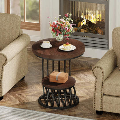 Gold Round End Table with Storage Shelf