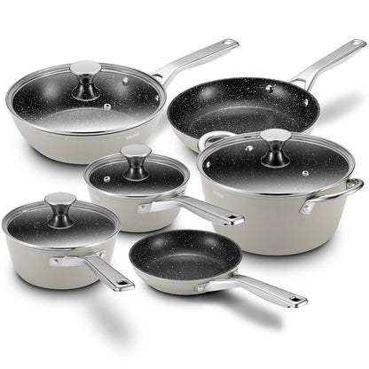 10-Piece Nonstick Induction Cookware Set Pots and Pans