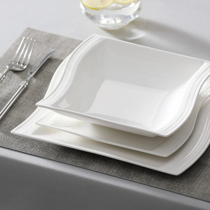 White Porcelain Dinnerware Set with Cups Plates and Saucers