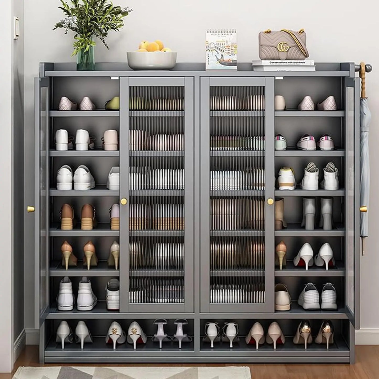 Bamboo Shoe Storage Organizer with Acrylic Door