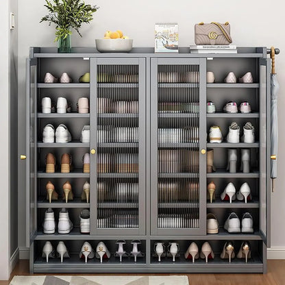 Bamboo Shoe Storage Organizer with Acrylic Door