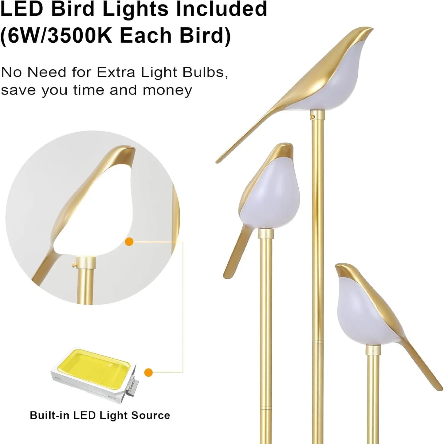 Modern Gold Bird Floor Lamp with Shelf