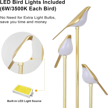 Modern Gold Bird Floor Lamp with Shelf
