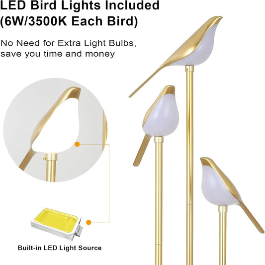 Modern Gold Bird Floor Lamp with Shelf