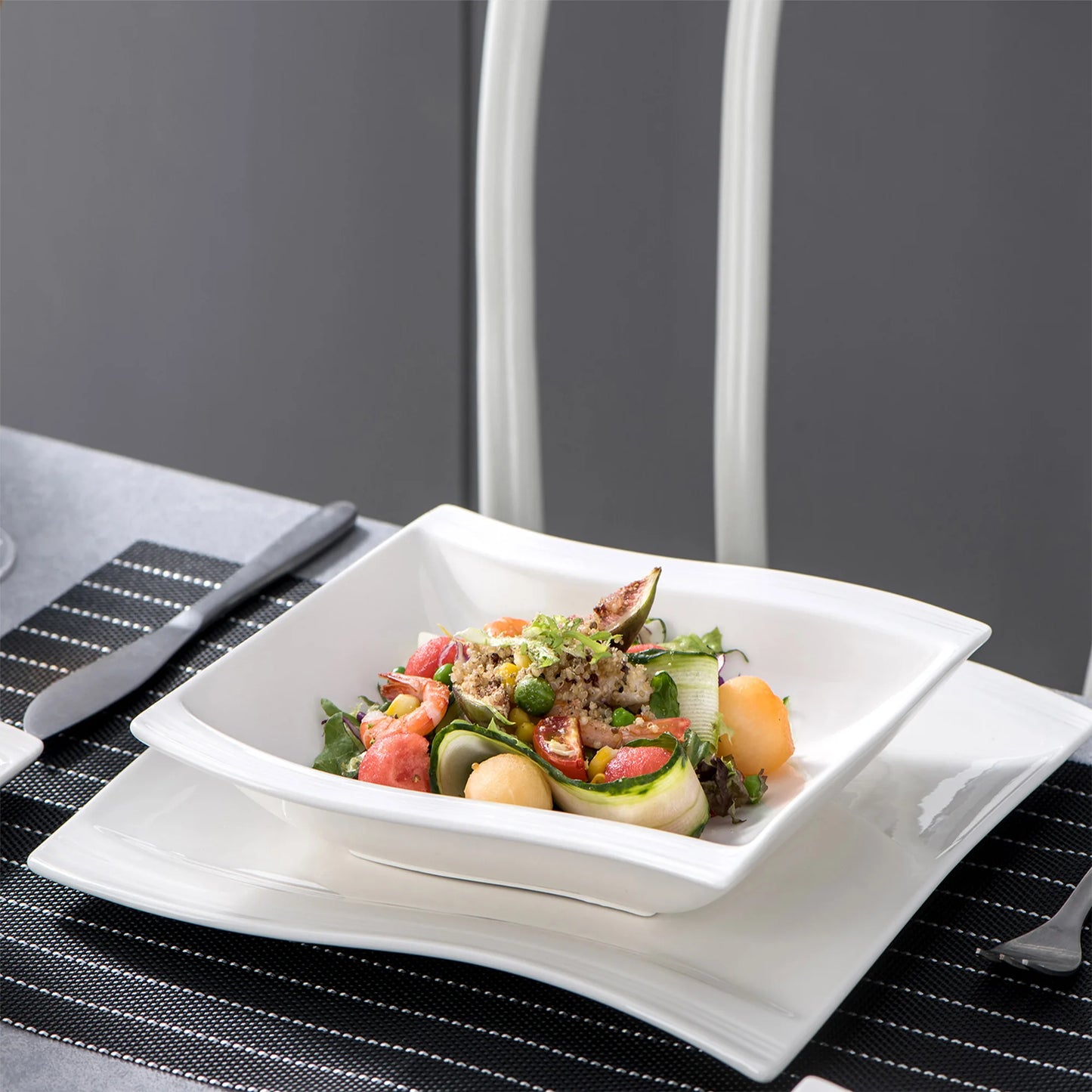 White Porcelain Dinnerware Set with Cups Plates and Saucers