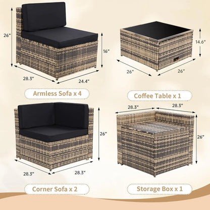 8-Piece Outdoor Patio Wicker Patio Sectional with Storage Table