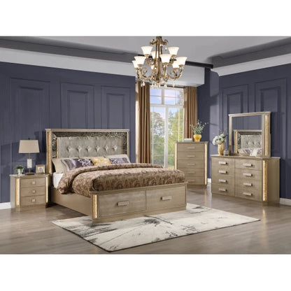 Queen 5PC Bedroom set Made with Wood in Gold