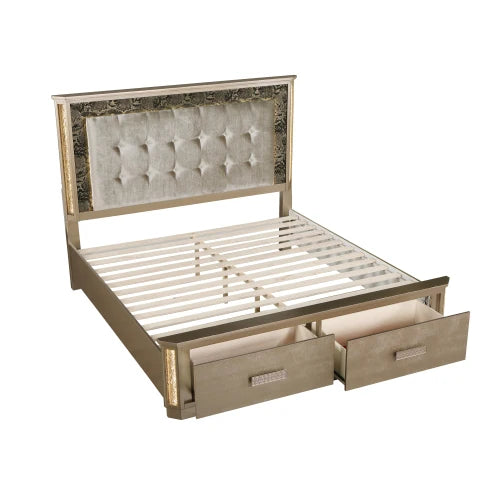 Queen 5PC Bedroom set Made with Wood in Gold