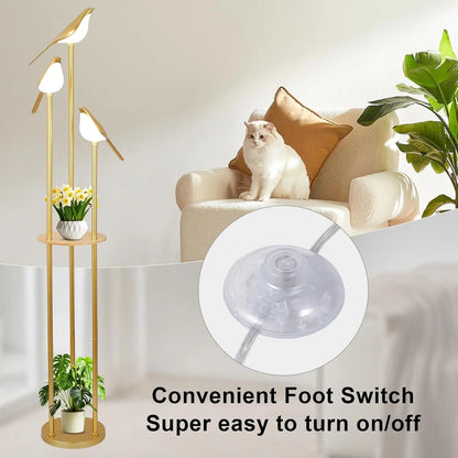 Modern Gold Bird Floor Lamp with Shelf