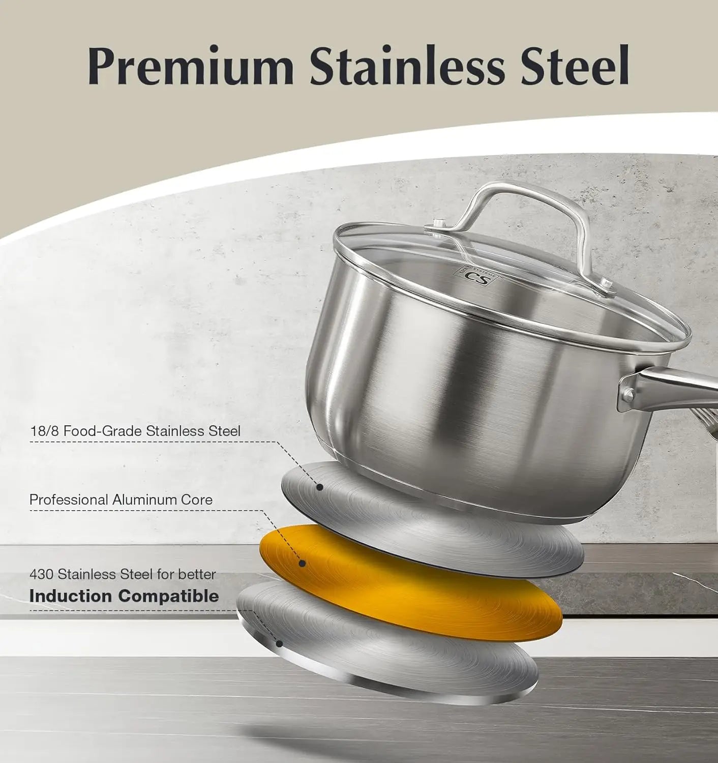 10 Piece Stainless Steel Cookware Set Induction Ready Oven Safe