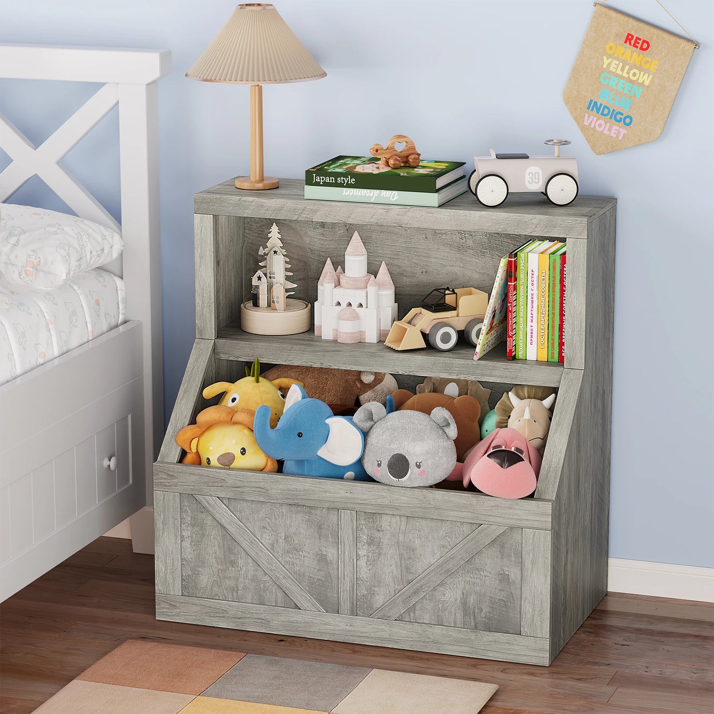 Kids Wooden Toy Storage Organizer Bookshelf