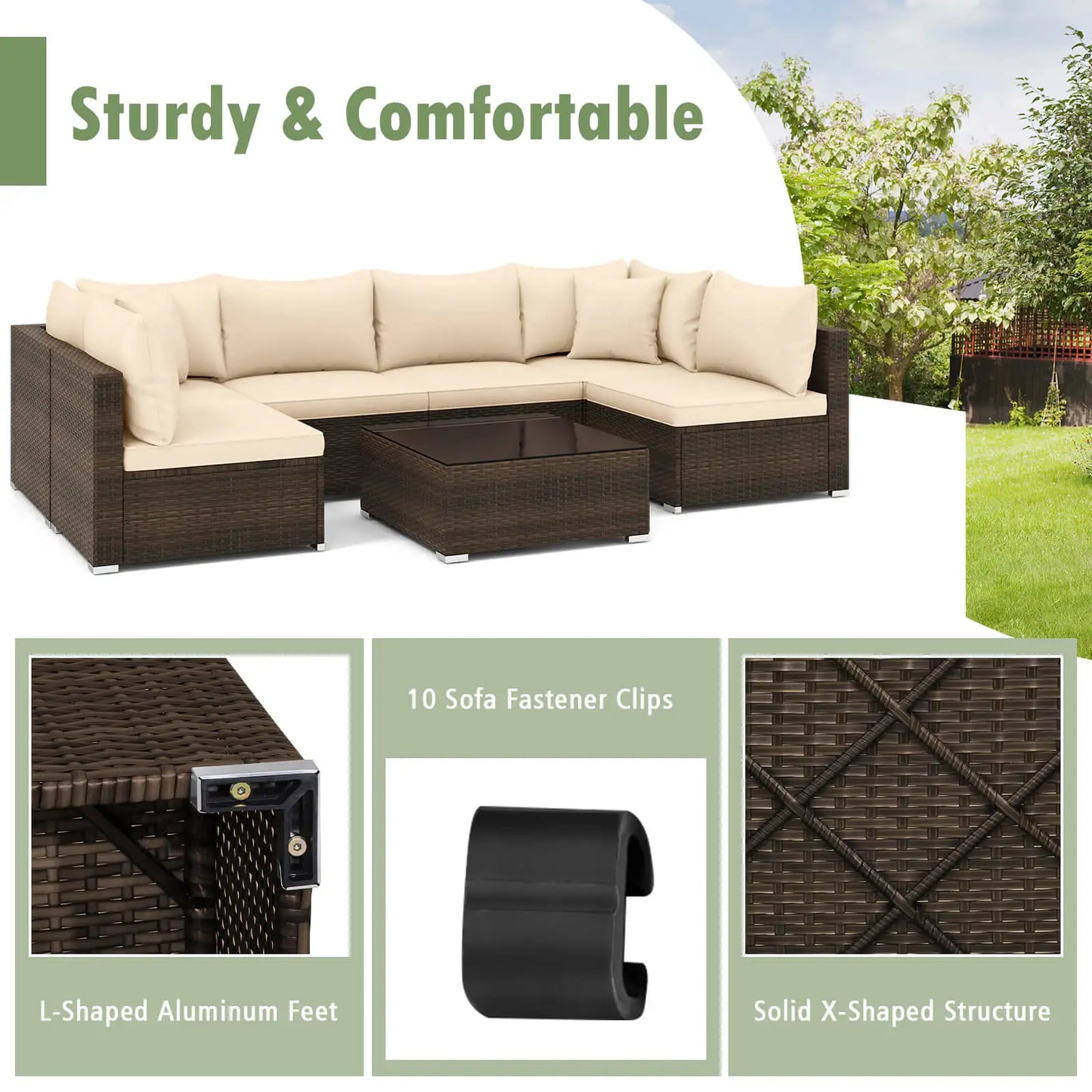 7-Piece Outdoor Rattan Patio Sectional Conversation Set