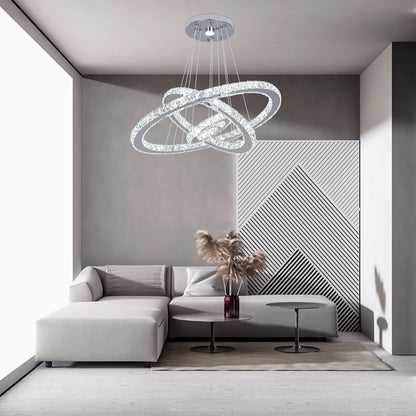 Modern Crystal Ring Chandelier with 3 LED Rings