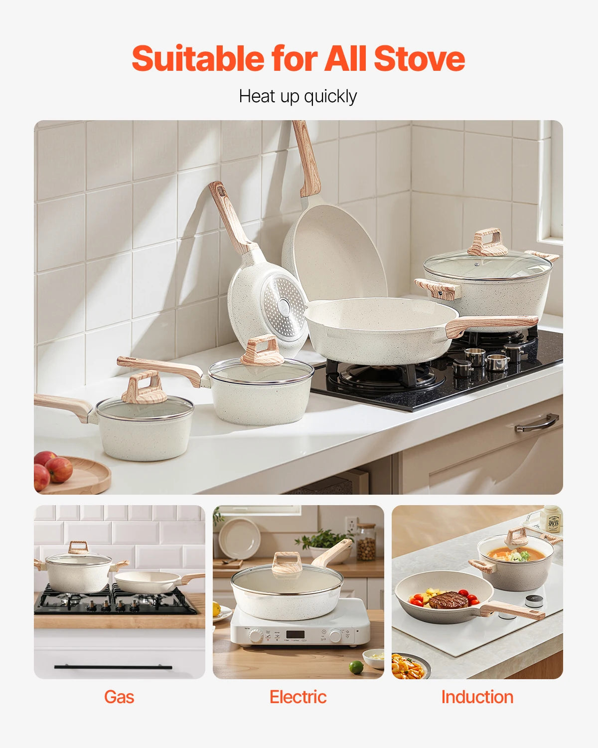 17 Piece Granite Nonstick Induction Cookware Set Pots and Pans
