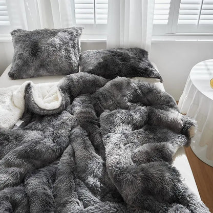 Faux Fur Shaggy Queen Comforter Set Plush Sherpa Bedding