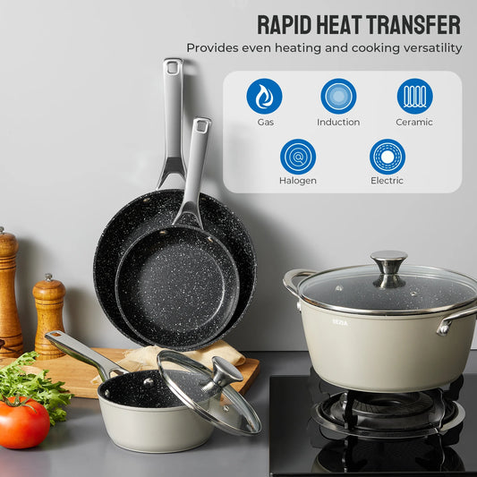 10-Piece Nonstick Induction Cookware Set Pots and Pans