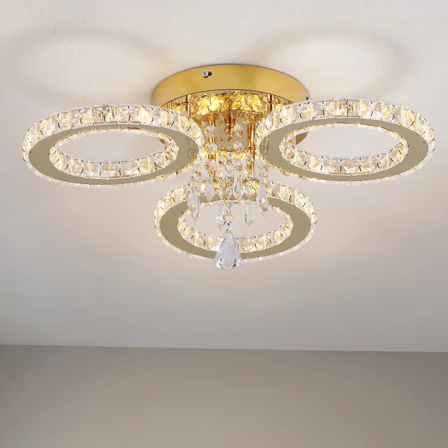 Modern Gold Crystal LED Ring Chandelier Light