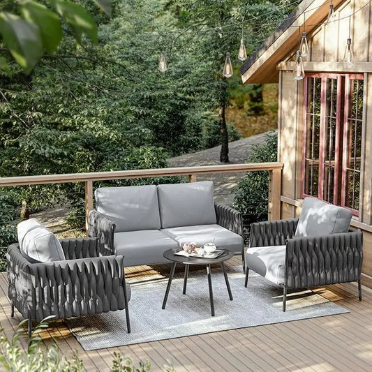 4 Piece Outdoor Patio Conversation Set with Coffee Table