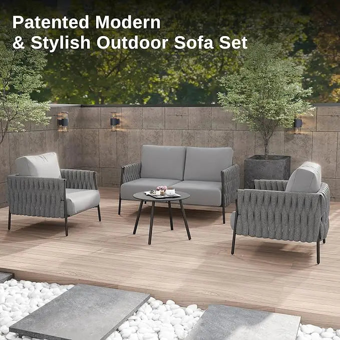 4 Piece Outdoor Patio Conversation Set with Coffee Table