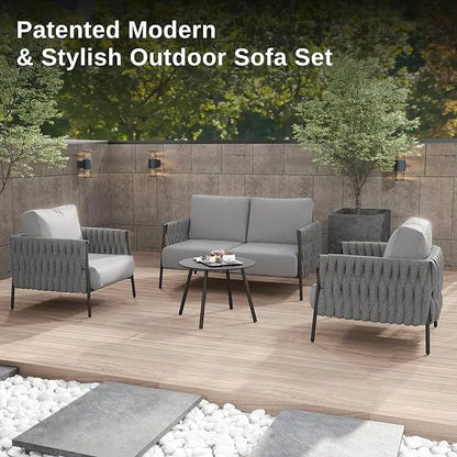 4 Piece Outdoor Patio Conversation Set with Coffee Table