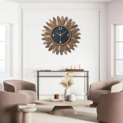 Boho Sunburst Wooden Wall Clock