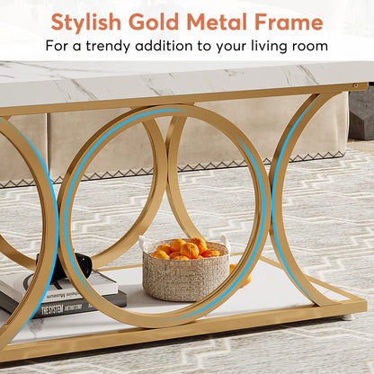 Modern Marble Two Tier Rectangle Coffee Table