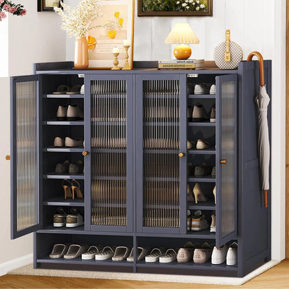 Bamboo Shoe Storage Organizer with Acrylic Door