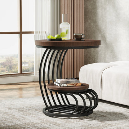 Gold Round End Table with Storage Shelf