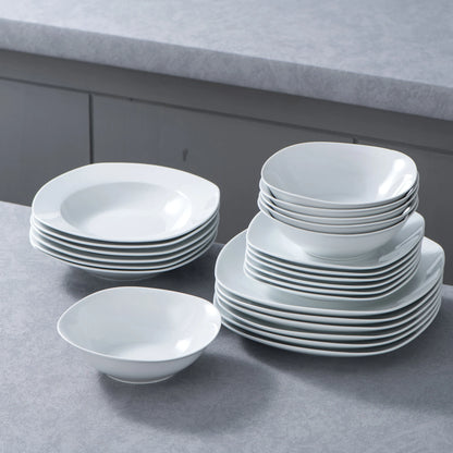 24-Piece White Porcelain Dinnerware Set for Six