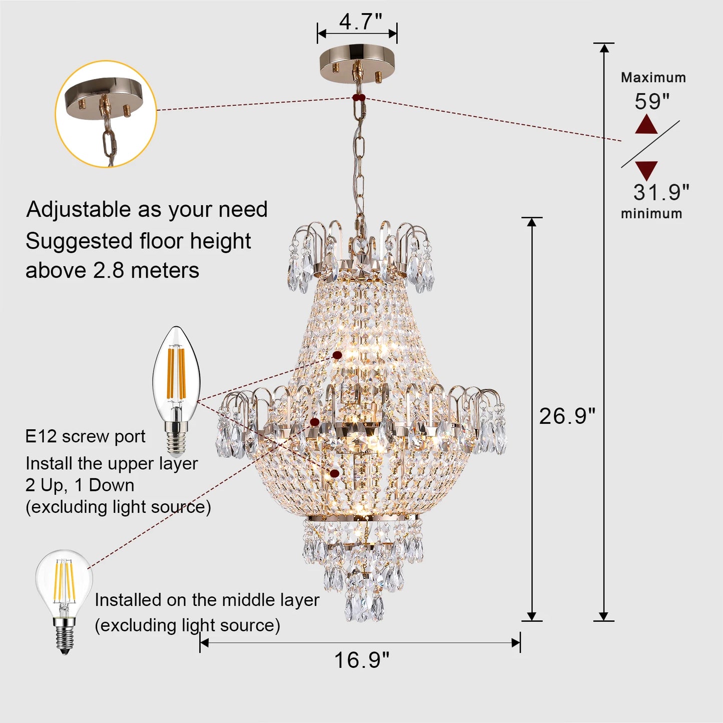 Luxury Gold Crystal Staircase Chandelier Ceiling Light