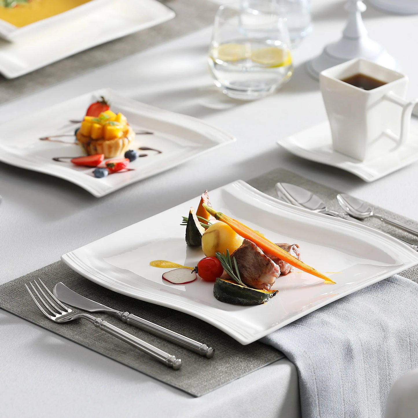 White Porcelain Dinnerware Set with Cups Plates and Saucers