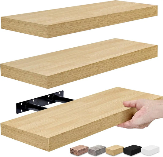 Modern Maple Wood Floating Wall Shelves Set