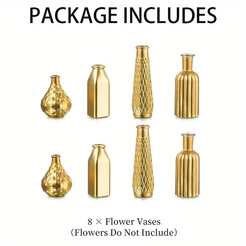 Gold Glass Vase Set with Gilded Finish - Cylindrical Decorative Accents