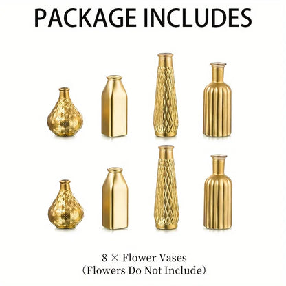 Gold Glass Vase Set with Gilded Finish - Cylindrical Decorative Accents