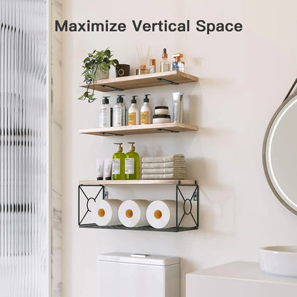 Over Toilet Floating Shelves with Storage Basket