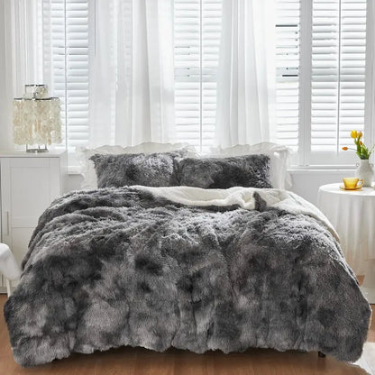 Faux Fur Shaggy Queen Comforter Set Plush Sherpa Bedding