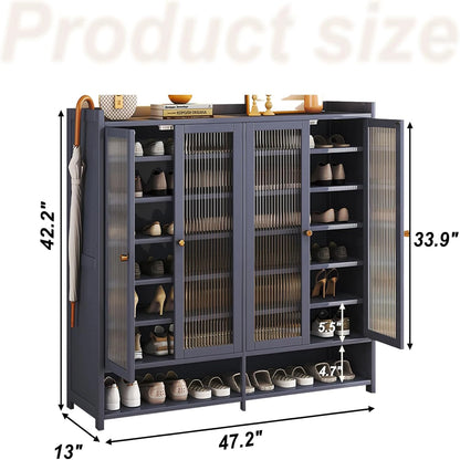 Bamboo Shoe Storage Organizer with Acrylic Door