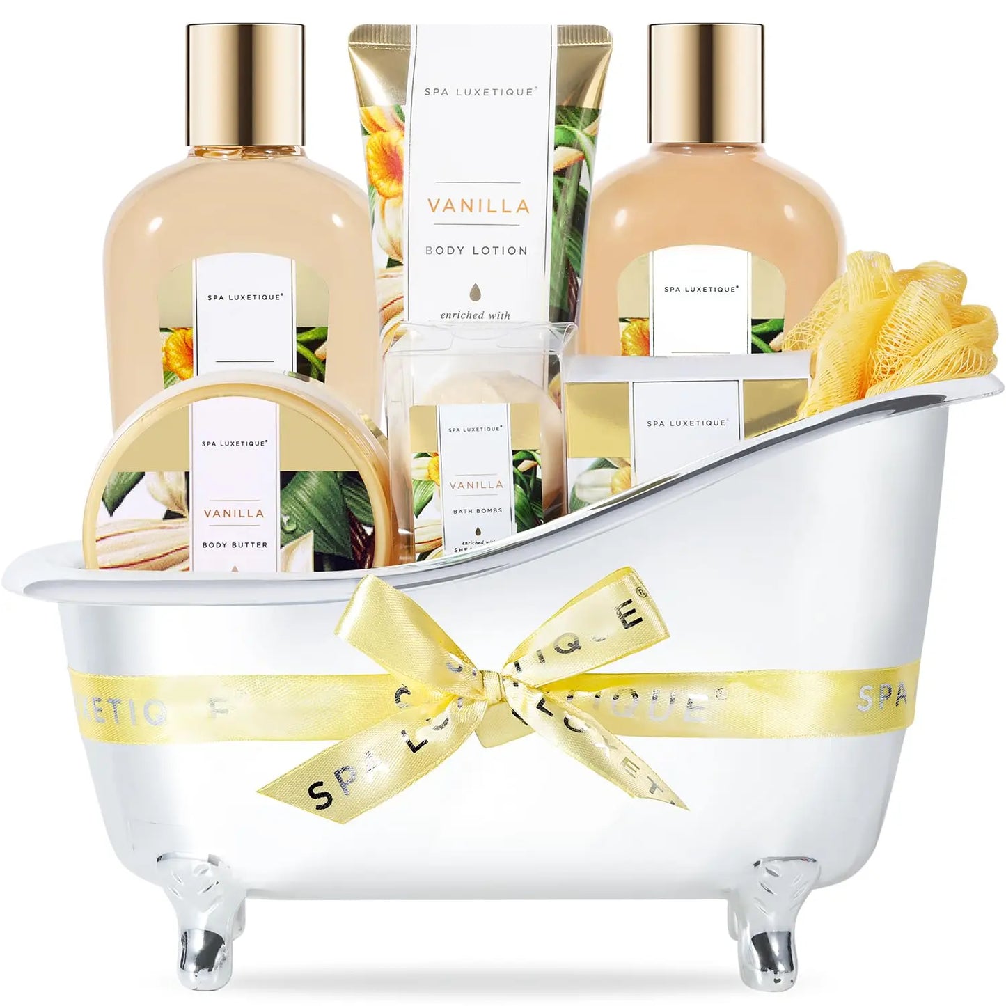 8 Piece Vanilla Spa Gift Basket Luxury Bath Set
