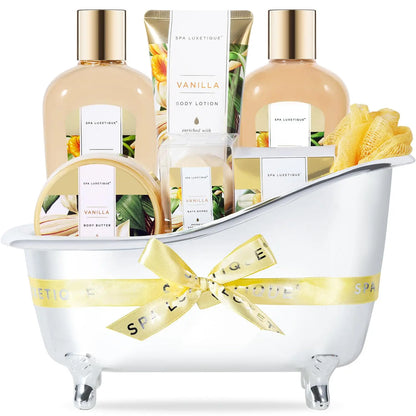 8 Piece Vanilla Spa Gift Basket Luxury Bath Set