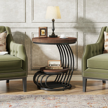 Gold Round End Table with Storage Shelf