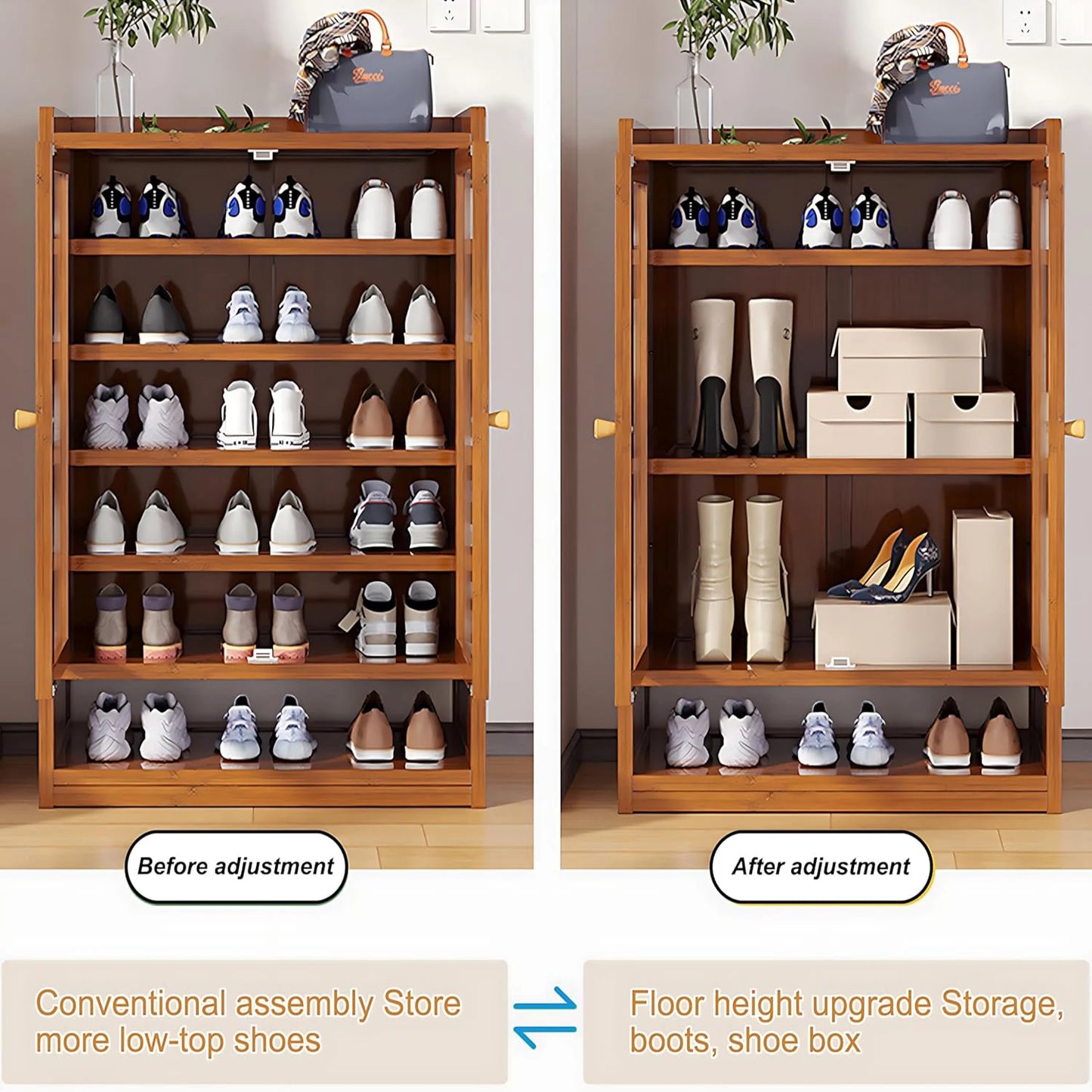 Bamboo Shoe Storage Organizer with Acrylic Door