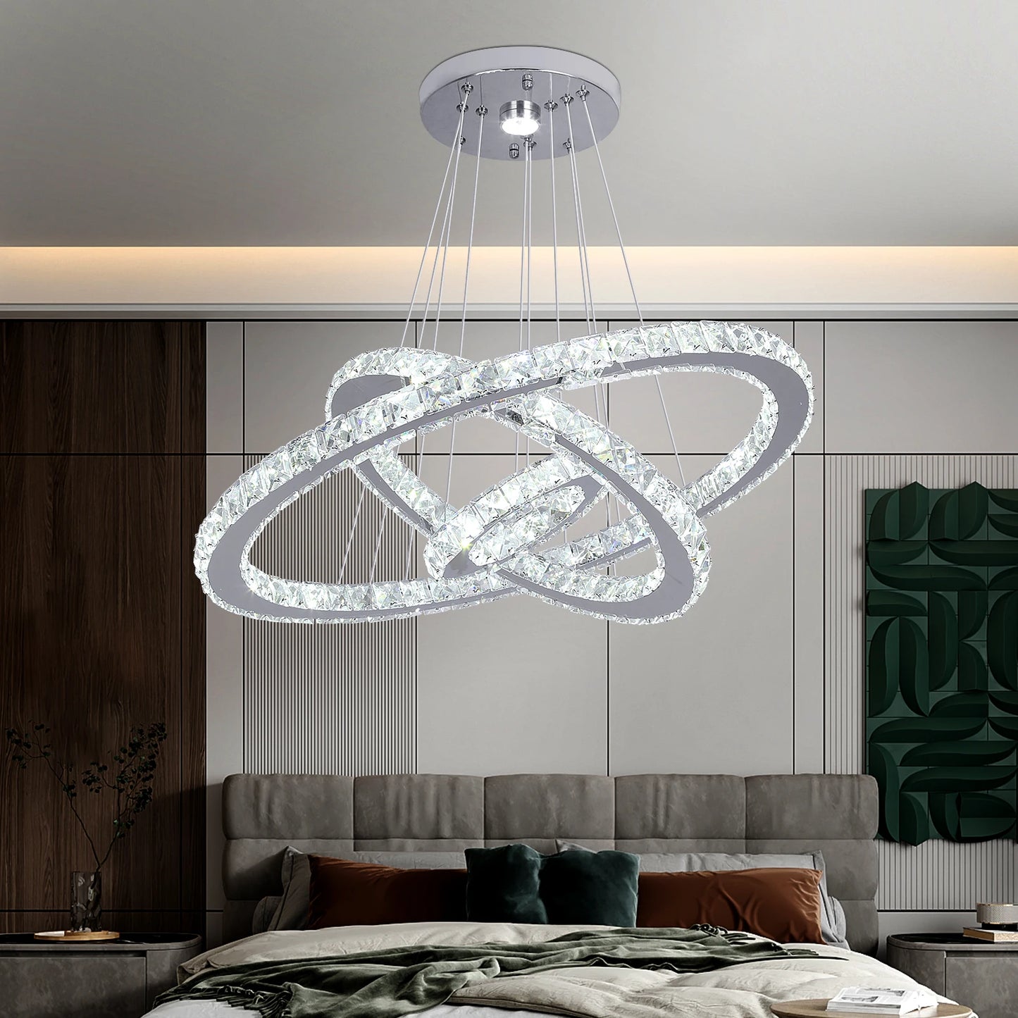 Modern Crystal Ring Chandelier with 3 LED Rings