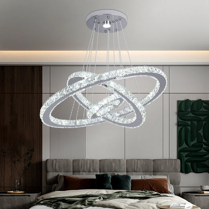 Modern Crystal Ring Chandelier with 3 LED Rings