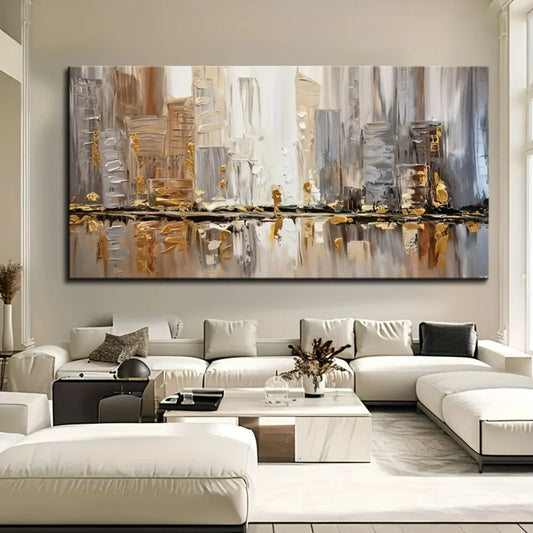 Large Modern Abstract Oil Painting Gold Accents