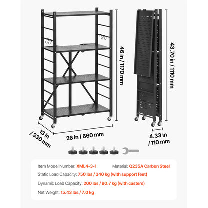 Foldable Rolling 5-Tier Metal Storage Shelf Rack