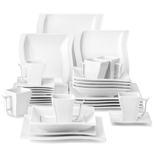 White Porcelain Dinnerware Set with Cups Plates and Saucers
