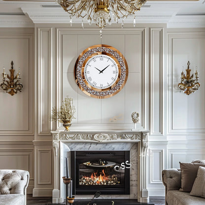 24-inch Mirrored Wall Clock with Crystal Accents