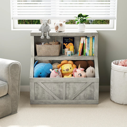 Kids Wooden Toy Storage Organizer Bookshelf