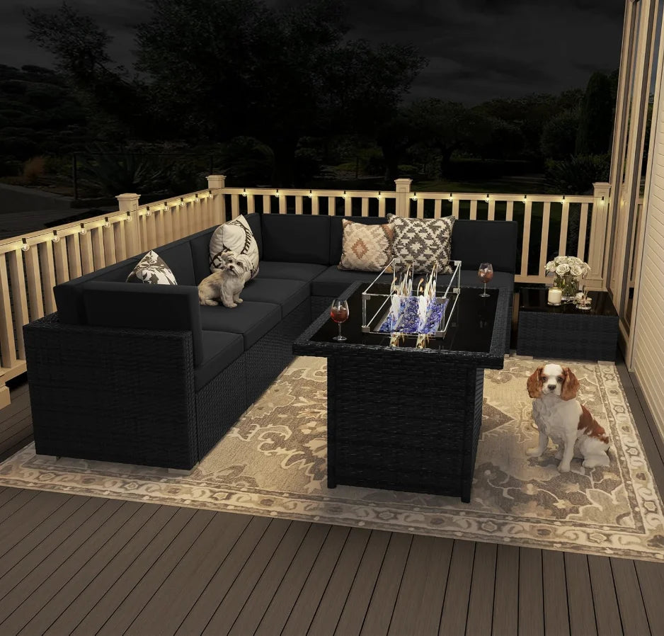 8-Piece Outdoor Patio Sectional with Fire Pit Table